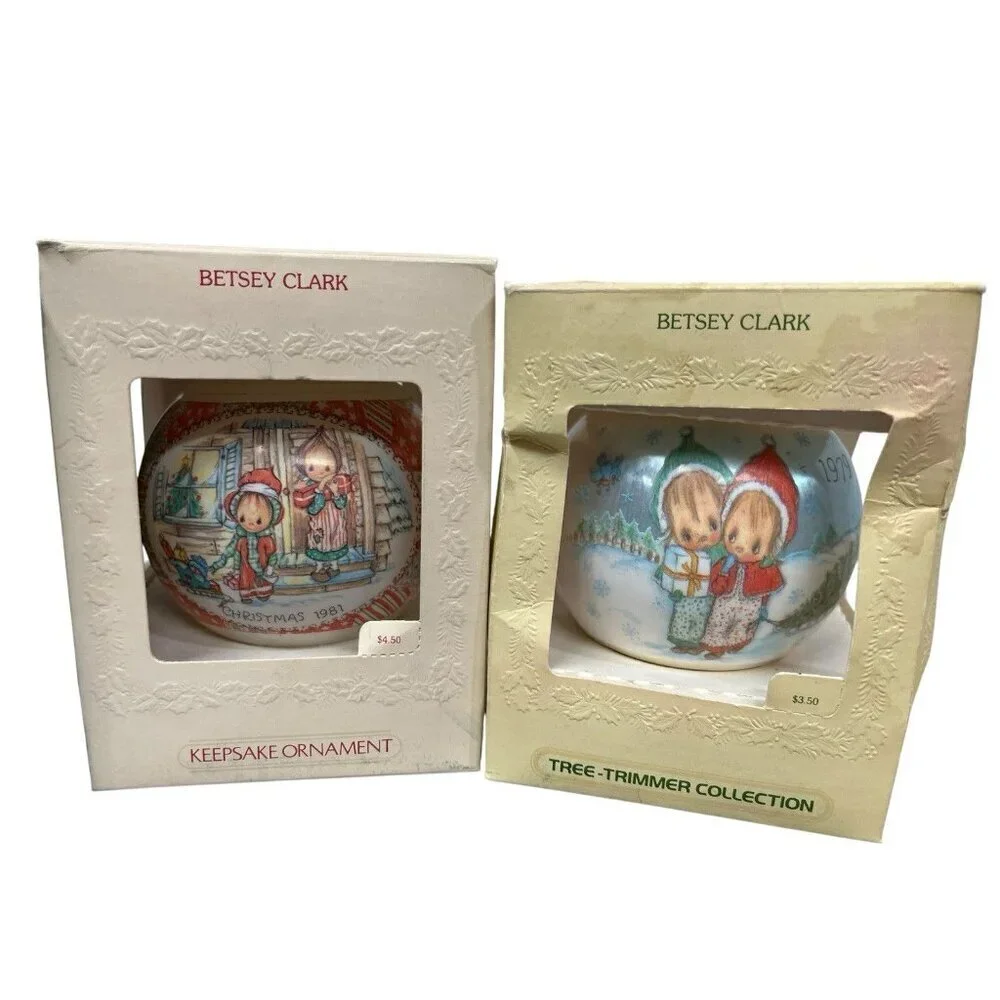 7 Vintage Christmas Betsey Clark Ornaments Hallmark Keepsake & Satin Ornaments
